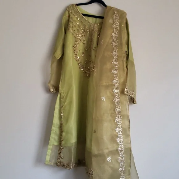 Brand New 3 Pc Lime Green Pakistani Indian Suit. Size S/M | Color: Green | Size: S | Shimmi90's Closet
